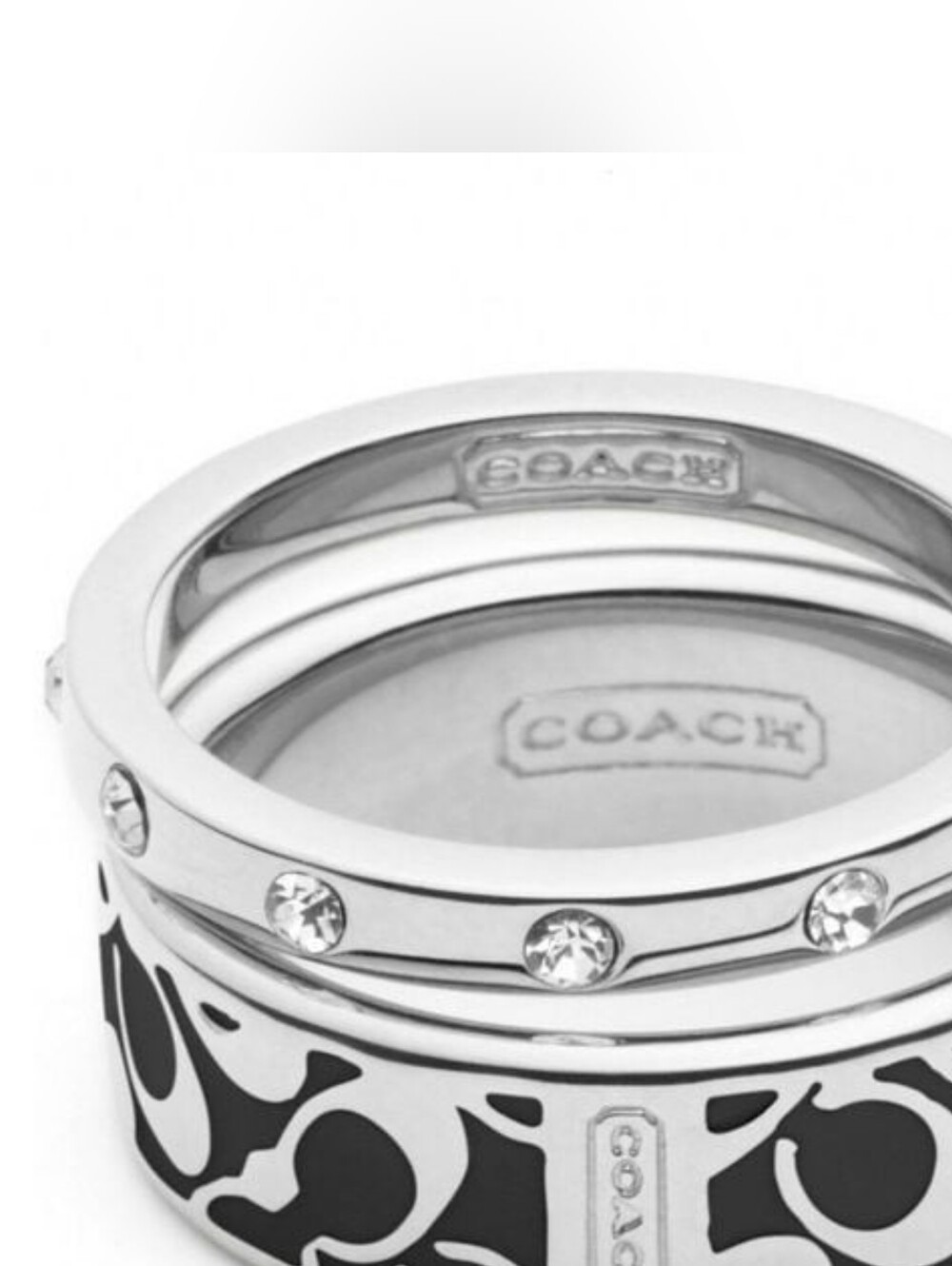 NWT COACH Black Enamel Signature Ring Set Size 6 95586 - Picture 8 of 8